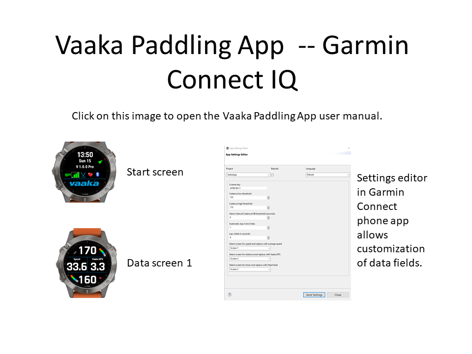 Afslag instans Et centralt værktøj, der spiller en vigtig rolle Garmin IQ Vaaka Paddling App User manual – Vaaka cadence